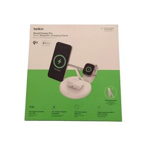 Bb.P* Belkin Boost Charge Pro 3-in-1 Magsafe Charging Stand QI2 White Read⬇️